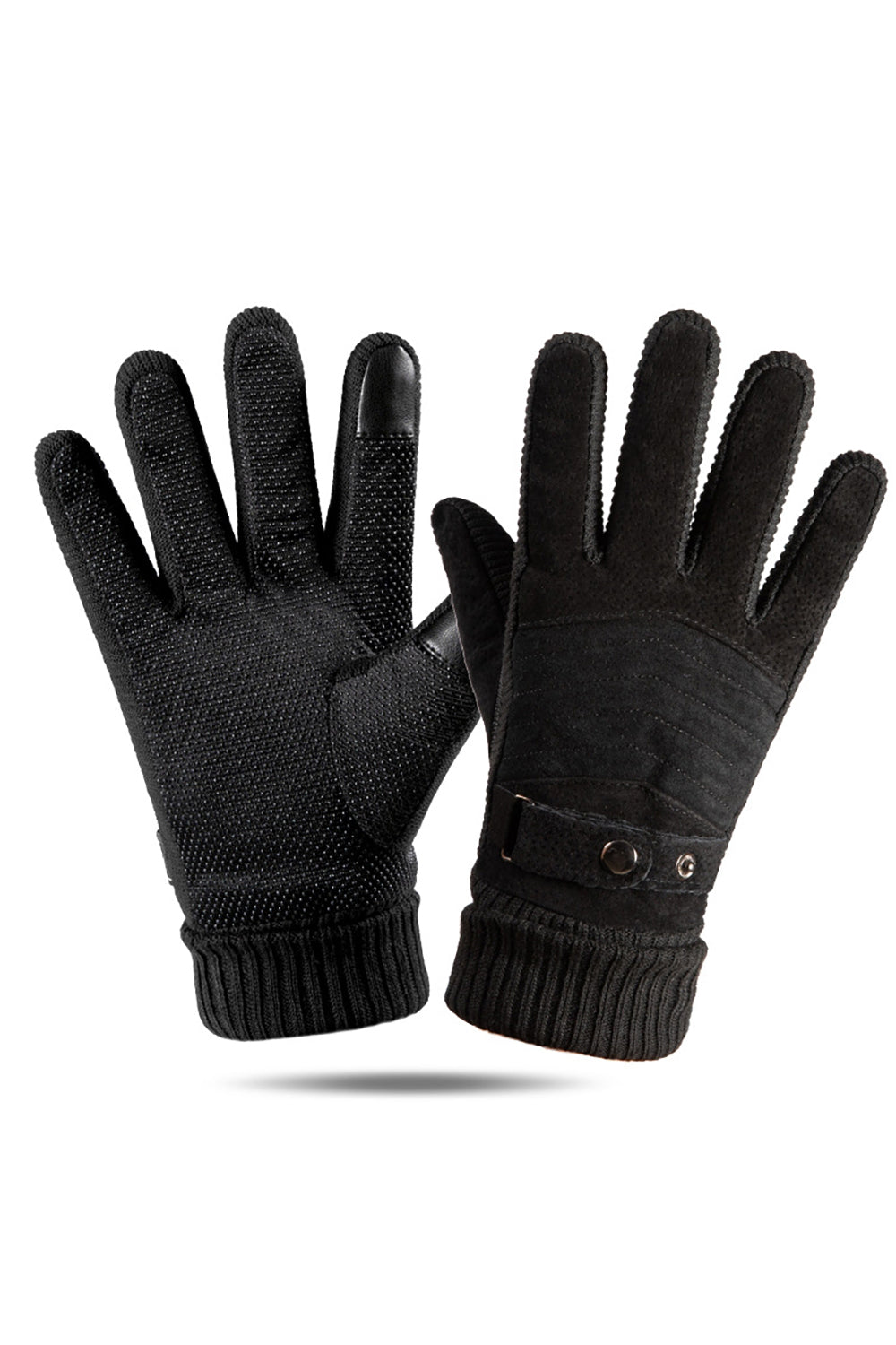 Czarne Rękawiczki Polarowe ze Świńskiej Skóry dla Mężczyzn