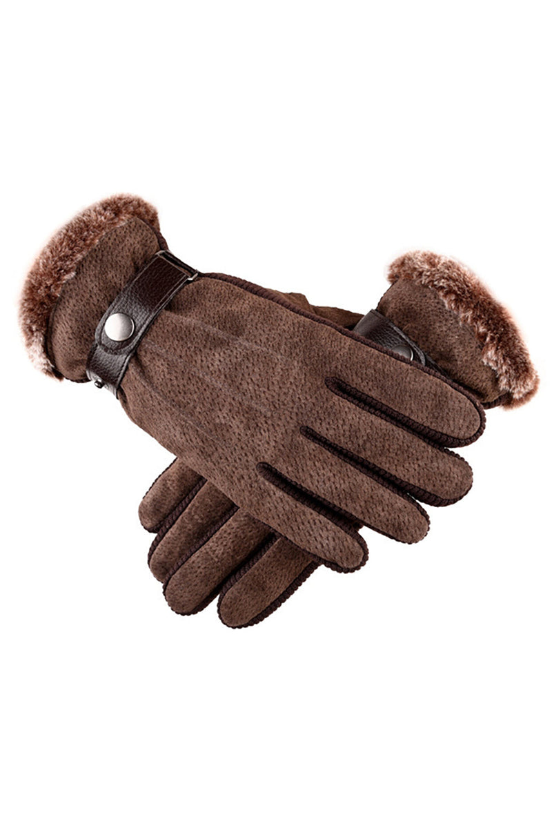 Załaduj obraz do przeglądarki galerii, Czarne Sprężone Rękawiczki ze Świńskiej Skóry Warm Winter Men z Piórkiem