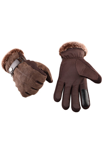 Czarne Sprężone Rękawiczki ze Świńskiej Skóry Warm Winter Men z Piórkiem