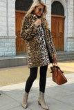 Brązowa karbowana klapa Leopard Midi Faux Fur Coat