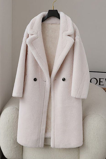 Brązowy karbowany płaszcz z klapy Długi teddy wool