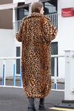 Brązowy Leopard Karbowany Lapel Faux Fur Shearling Coat