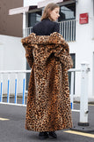 Brązowy Leopard Karbowany Lapel Faux Fur Shearling Coat