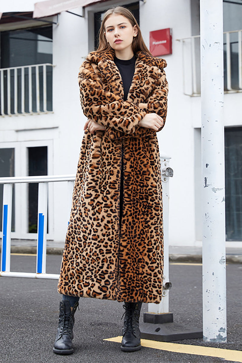 Załaduj obraz do przeglądarki galerii, Brązowy Leopard Karbowany Lapel Faux Fur Shearling Coat