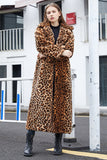 Brązowy Leopard Karbowany Lapel Faux Fur Shearling Płaszcz