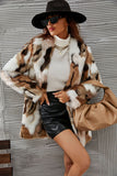 Biały i brązowy szal Lapel Midi Faux Fur Shearling Coat