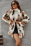 Biały i brązowy szal Lapel Midi Faux Fur Shearling Coat