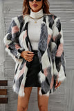 Biały i różowy szal Lapel Midi Faux Fur Shearling Coat