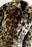 Brązowy Leopard Lapel Neck Midi Faux Fur Shearling Coat