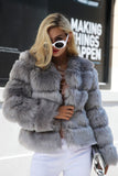 Szary Puszysty Cropeed Szal Klapa Faux Fur Shearling Coat