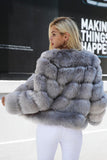 Szary Puszysty Cropeed Szal Klapa Faux Fur Shearling Coat