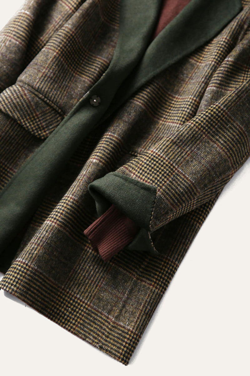 Załaduj obraz do przeglądarki galerii, Grey Wool Blend Plaid One Button Lapel Neck Coat