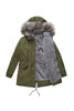 Załaduj obraz do przeglądarki galerii, Płaszcz z polaru Army Green o średniej długości z kapturem zimowy ciepły plus
