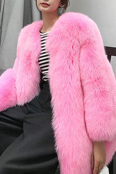 Gorący różowy szal klapa oversize sztuczne futro damski płaszcz