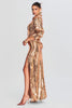 Załaduj obraz do przeglądarki galerii, Błyszcząca Złota Cekinowa Sukienka Z Klapami I Rozcięciem