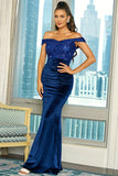 Royal Blue Off the Shoulder Scekinowa pochwa długa sukienka na studniówkę