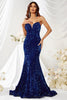 Załaduj obraz do przeglądarki galerii, Royal Blue Strapless Sequin Mermaid Długa sukienka na studniówkę