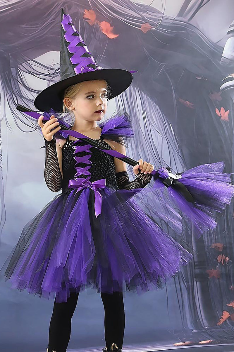 Załaduj obraz do przeglądarki galerii, Purple Square Neck Tiul Halloween Girl Dress Set