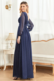Eleganckie długie rękawy Granatowa suknia dla matki panny młodej