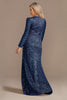 Załaduj obraz do przeglądarki galerii, Glitter Navy Suknia Matki Panny Młodej z długim rękawem