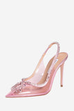 Rhinestone Pink Spiczaste palce Sandały Stiletto