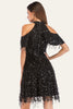 Załaduj obraz do przeglądarki galerii, Czarny A-Line Stójka Cold Shoulder Tassel Cekinowa sukienka na Halloween