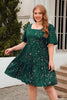 Załaduj obraz do przeglądarki galerii, Linia Kwadratowy Dekolt Zielony Aksamitny Plus Size Xmas Sukienka