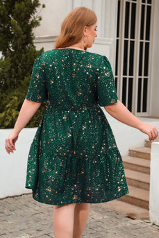 Linia Kwadratowy Dekolt Zielony Aksamitny Plus Size Xmas Sukienka