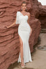 Załaduj obraz do przeglądarki galerii, Biała Syrenka Długa Sukienka Wizytowa Na Jedno Ramię Z Rozcięciem