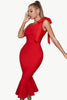 Załaduj obraz do przeglądarki galerii, Czerwona Syrena Sukienki Na Impreze Na Jedno Ramię Z Kokardą
