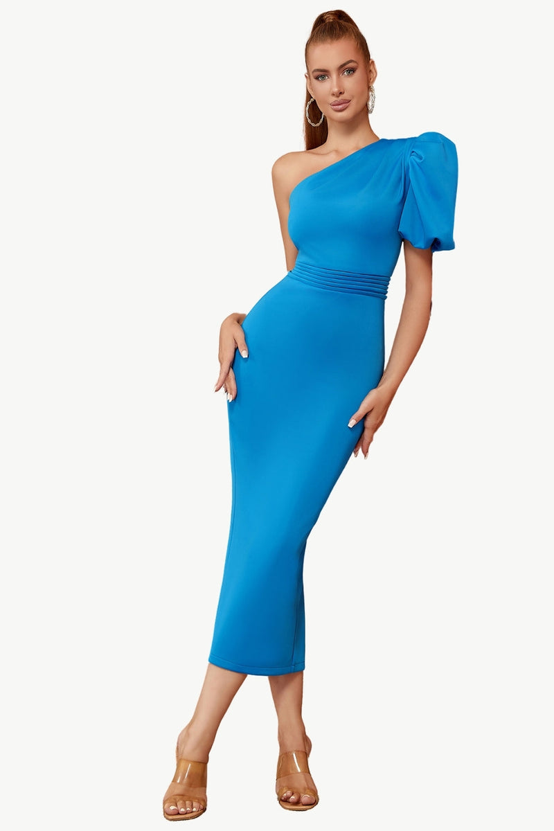 Załaduj obraz do przeglądarki galerii, Niebieska Sukienki Koktajlowe Na Jedno Ramię