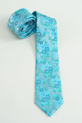 Niebieski Żakardowy Satynowy Krawat w Kwiaty