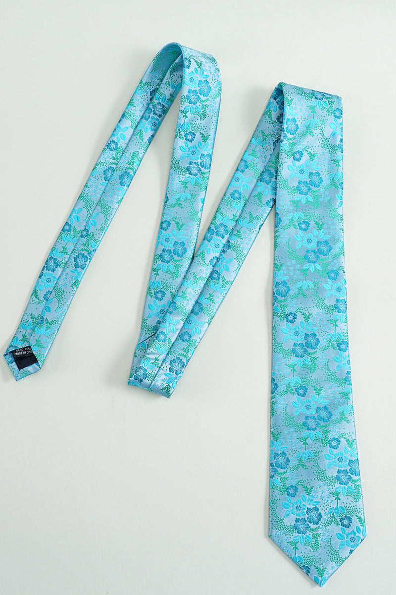 Załaduj obraz do przeglądarki galerii, Niebieski Żakardowy Satynowy Krawat w Kwiaty