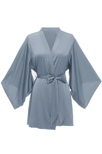 Niebieska Satynowe Krótkie Szlafrok Ślubny Kimono