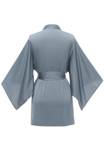 Niebieska Satynowe Krótkie Szlafrok Ślubny Kimono