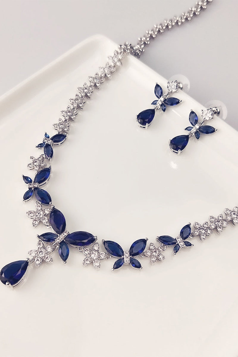 Załaduj obraz do przeglądarki galerii, Królewska Niebieska Motyl Kolczyki Naszyjnik Komplet Biżuterii