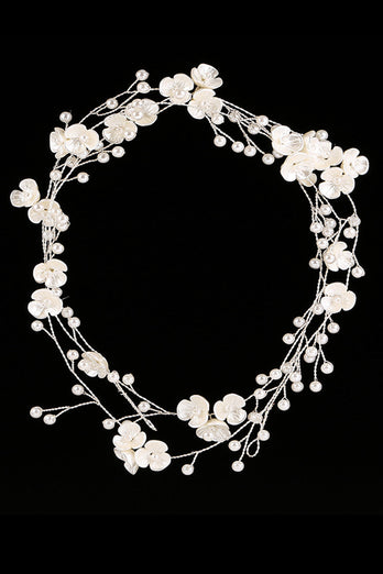 Kwiatowa biała opaska do włosów ślubna z perłą