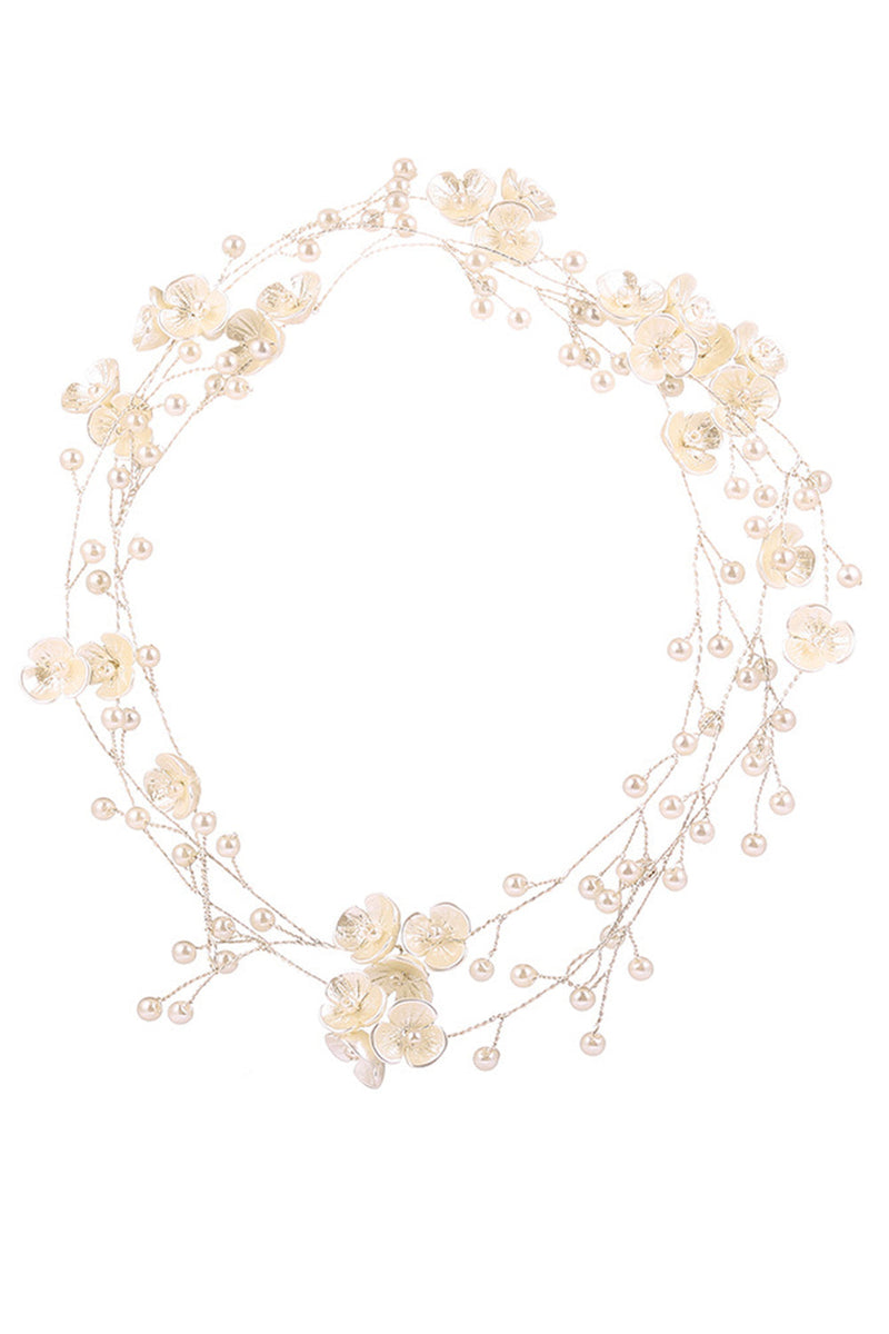 Załaduj obraz do przeglądarki galerii, Kwiatowa biała opaska do włosów ślubna z perłą