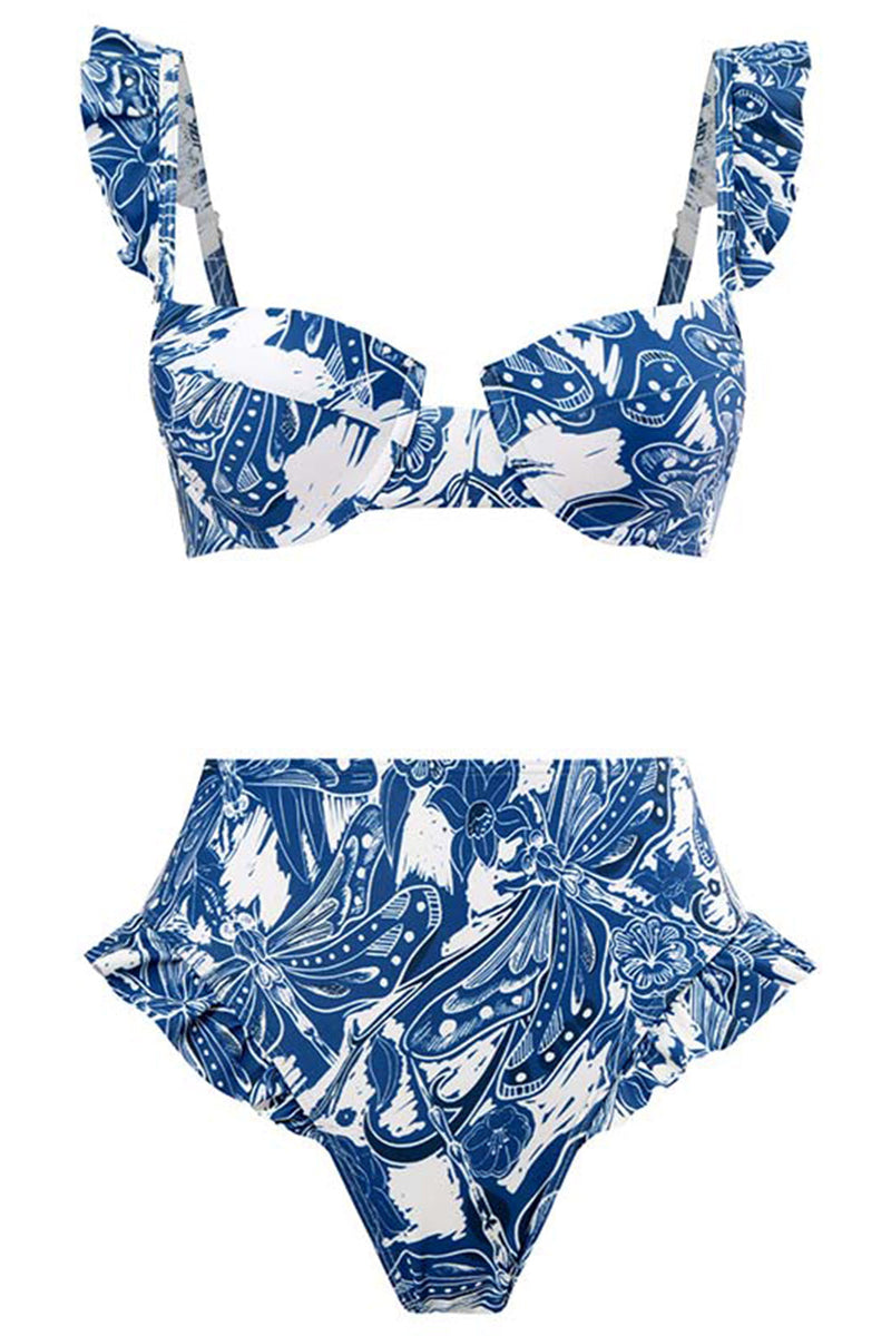 Załaduj obraz do przeglądarki galerii, 3-częściowy Zestaw Bikini Z Nadrukiem W Kolorze Niebieskim Z Krawatem