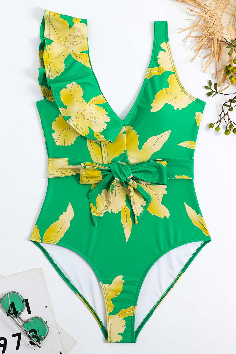 Załaduj obraz do przeglądarki galerii, Dwuczęściowy Zestaw Zielonych Bikini Z Nadrukiem Ze Spódnicą Plażową