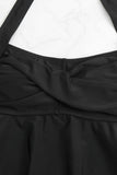 Czarny Dekolt Halter Strój Kąpielowy Dwuczęściowy