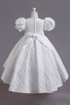 Biała Dekolt V Sukienki Dla Dziewczynek z Krótki Rękaw
