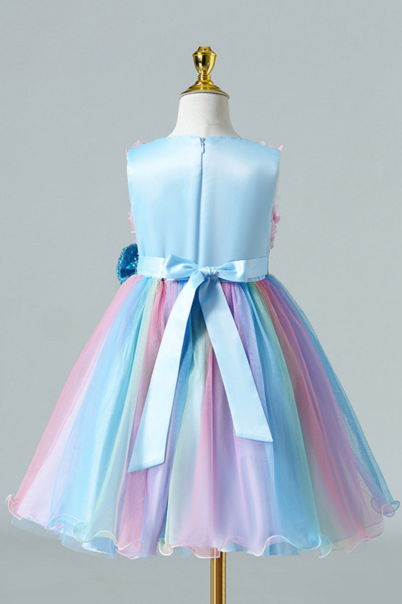Załaduj obraz do przeglądarki galerii, Niebieska Cekinowa Sukienki Dla Dziewczynek Bez Rękawów