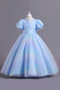 Załaduj obraz do przeglądarki galerii, Niebieska Sukienki Dla Dziewczynek z Cekinami z Krótki Rękaw