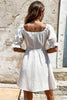 Załaduj obraz do przeglądarki galerii, Biała Kwadratowy Dekolt Sukienki Na Impreze z Krótki Rękaw
