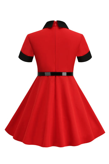 Czerwona Sukienka Vintage Dla Dziewczynki z Krótki Rękaw