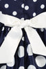 Załaduj obraz do przeglądarki galerii, Ciemnoniebieska Sukienka Dziewczęca w Kropki z Kokardką
