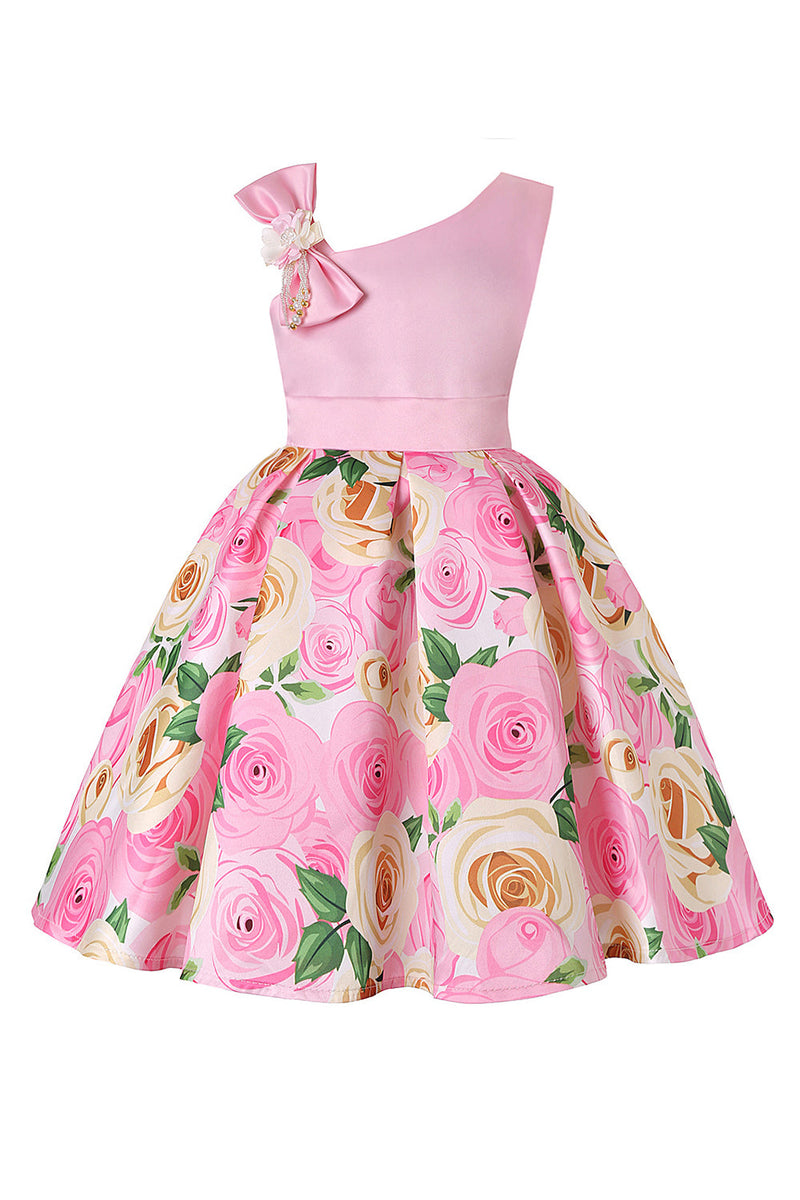 Załaduj obraz do przeglądarki galerii, Fioletowe Kwiatowy Nadruk Sukienki Dziewczęce z Kokarda