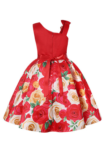 Fioletowe Kwiatowy Nadruk Sukienki Dziewczęce z Kokarda