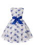 Załaduj obraz do przeglądarki galerii, Niebieska Haftowana Koronkowa Sukienka Dziewczęca Z Kokardą